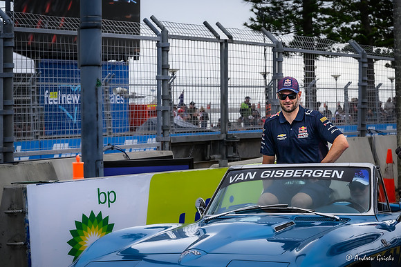 2023 Shane van Gisbergen in the driver's parade before the Sunday race