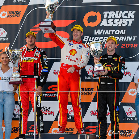 219 Saturday Podium - Scott McLaughlin, Chaz Mostert & David Reynolds