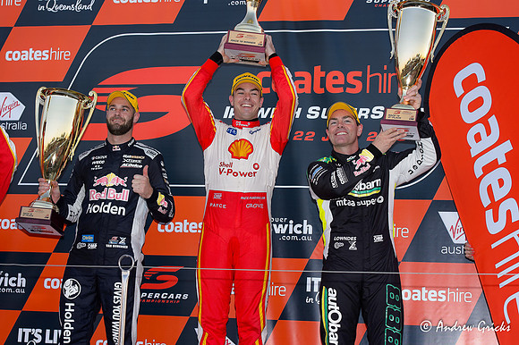 2018 Saturday Podium. Scott McLaughlin, Shane van Gisbergen & Craig Lowndes