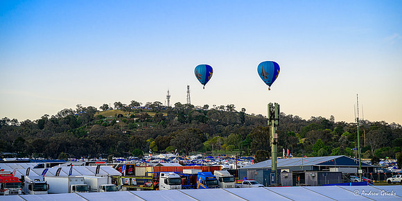 2024. RAAF hot air baloons over Mount Panorama on race day