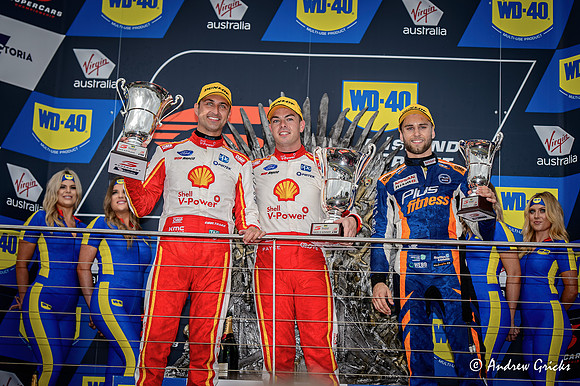 2019 Saturday Podium. Scott McLaughlin (first), Fabian Coulthard (second) & Andre Heimgartner (third).