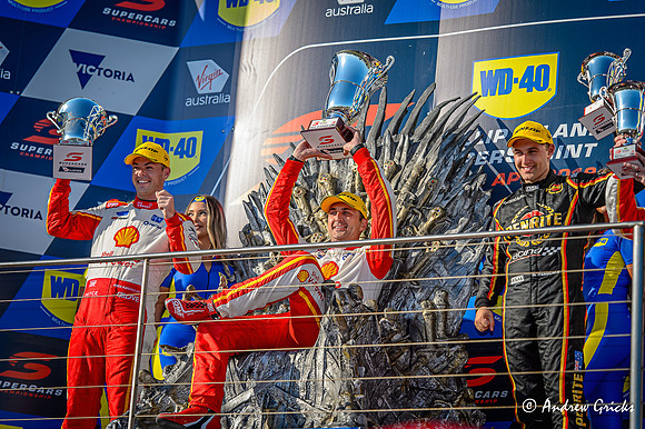 2019 Sunday podium. Fabian Coulthard (first), Scott McLaughlin (second) & Anton De Pasquale (third).