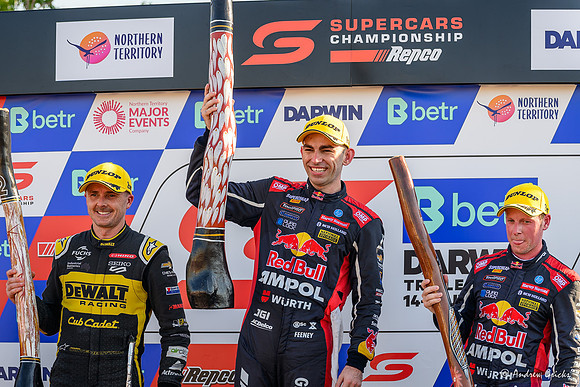 2024 Race 1 podium. Broc Feeney (first), Mark Winterbotton (second) & Will Brown (third).