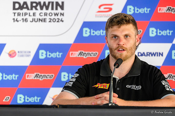 2024. Current Supercars champion, Brodie Kostecki at the media conference after a third place in Race 2