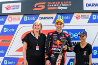 2024 NT Chief Minister Eva Lawler & aboriginal elder on the podium with winner Broc Feeney