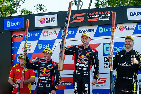 2024 Race 2 podium. Broc Feeney (first), Will Brown (second) & Brodie Kostecki (third).